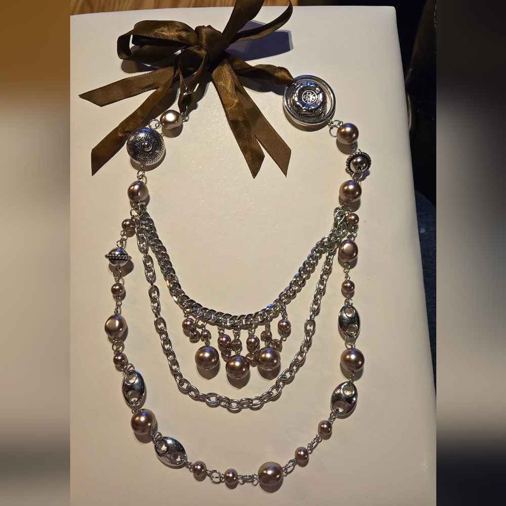 Estate Brown and Silver Multi-Layer Necklace